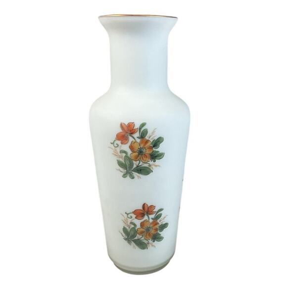 Satin Red Glass Vase Made in Italy Beautiful Floral Print Country Cottage - Picture 3 of 12